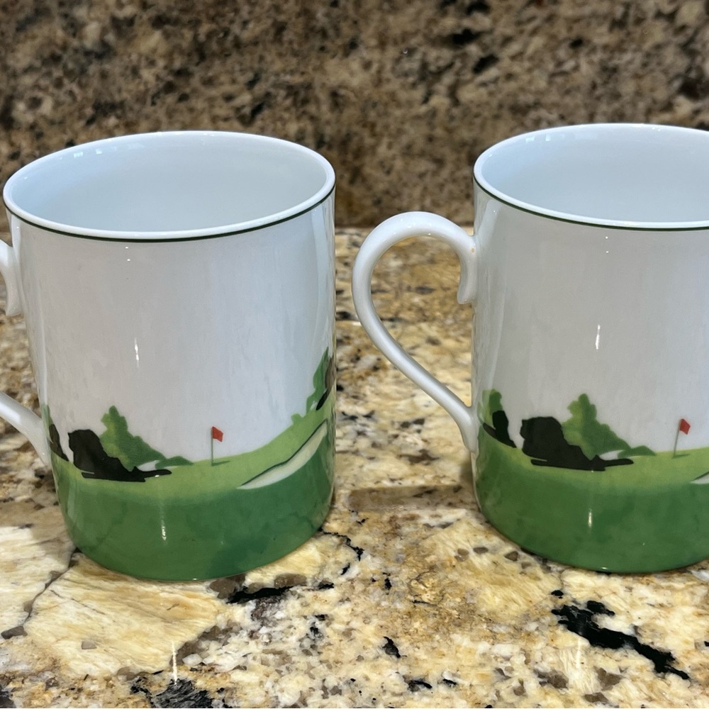 Vintage Limoges France Golf La Reine Philippe Deschamps Porcelain Mugs Rare